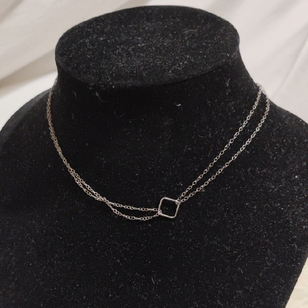 SALE! Adina 925 Sterling Silver Square/Double Chain Vintage Necklace - Picture 9 of 12